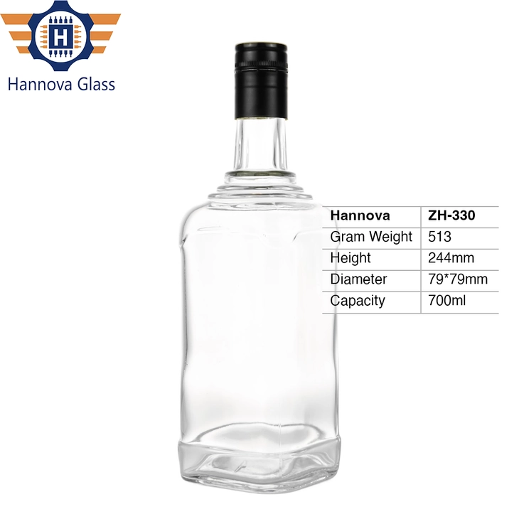 700ml Square Shape Empty Glass Bottle Screw Finish for Whiskey Vodka Gin Tequila Rum Spirit Liquor Packaging Wholesale