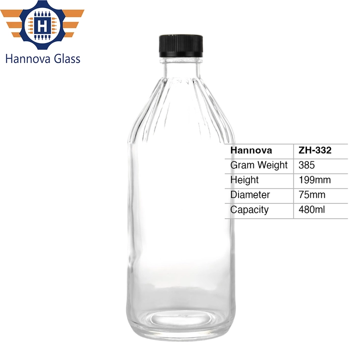 Custom Design 480ml Striped Shoulder Clear Glass Bottle Screw Cap for Whiskey Brandy Rum Spirit Liquor Packaging