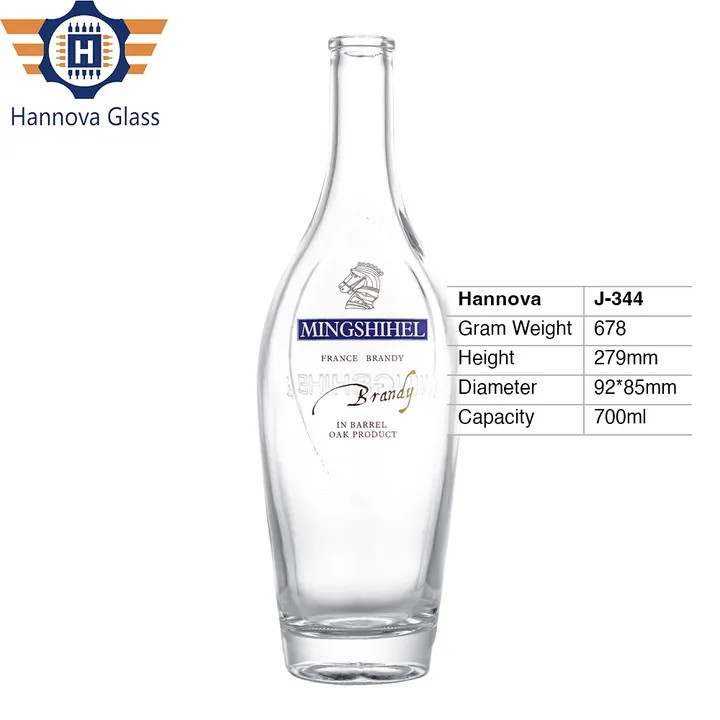 Classic 700ml Water Drop Shape Glass Brandy Bottle for Liquor Rum Gin Spirit Oval Shape Empty Glass Bottle With Cork Top