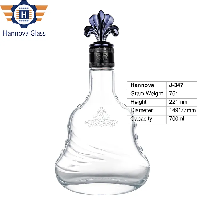 Wholesale 700ml Glass Bottle Oval Shape Super Flint Glass Bottle Thick Base Glass Liquor Bottle for Brandy with XO Lid