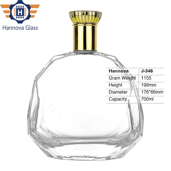 Customized 700ml Irregular Shape Personalized Special Whiskey Glass Spirit Bottle 1155g Heavy Base Liquor Bottle for Cork