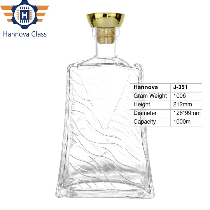 Customized 1000ml Square Spirits Glass Bottle for Gin Whiskey Vodka 1000g Heavy Base 1 Liter Glass Liquor Bottle Wholesale