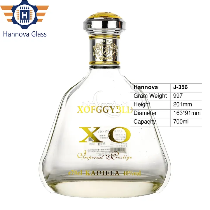 700ml Oval Shape Glass Liquor Bottle for Brandy Rum Whisky, Premium Heavy Base Empty Spirit Glass Bottle with Cork