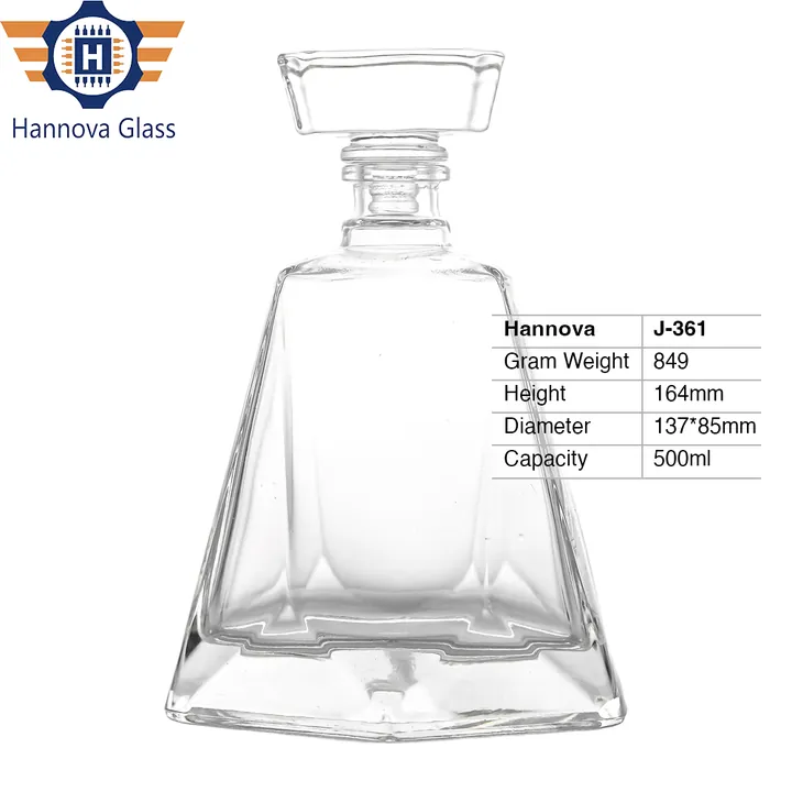 Custom Design 500ml Special Shape Glass Bottle for Tequila Whiskey Nordic Style Empty Liquor Spirit Bottle with Lid