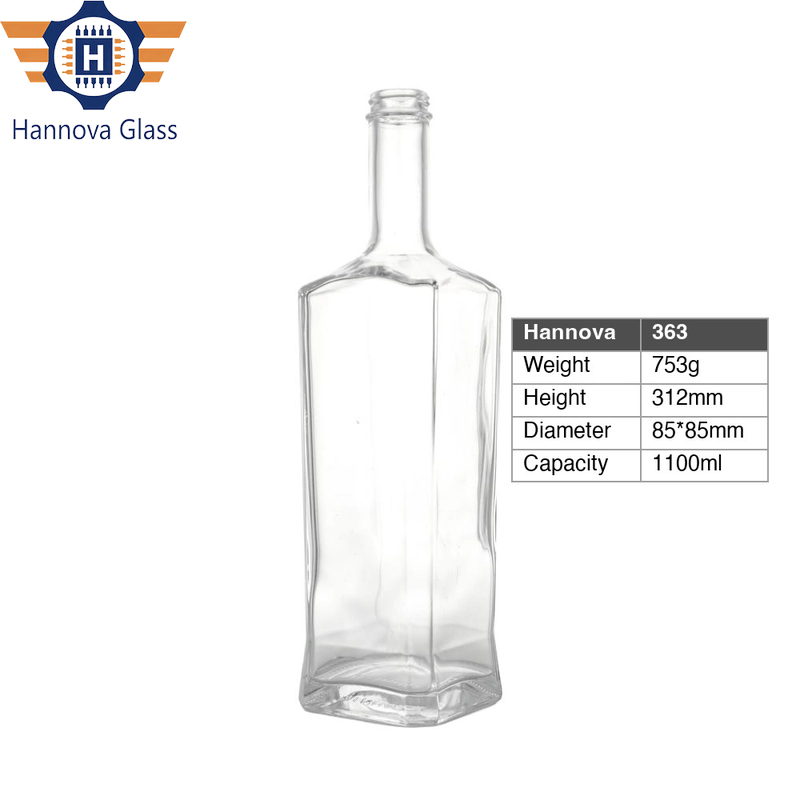 Wholesale 1100ml 750g Clear Square Glass Bottles for Liquor Luxury Heavy Base Empty Tequila Brandy Spirit Bottle