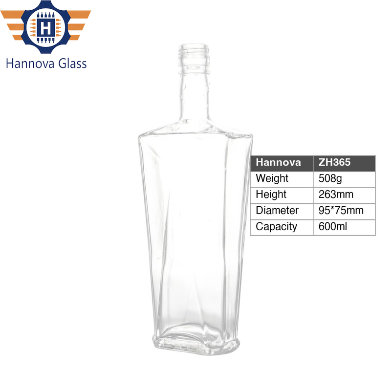 600ml Unique Twist Square Glass Liquor Bottle Extra Flint Empty Spirit Bottles for Whiskey Vodka Gin Tequila With Screw Cap