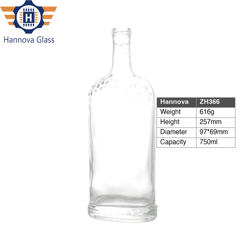 Embossed 750ml Oval Glass Liquor Bottle Super Flint Empty Spirits Wine Bottles for Whiskey Vodka Gin Tequila with Screw Cap