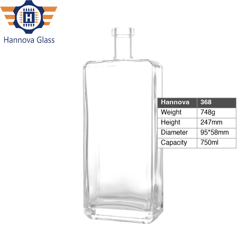 750ml Square Glass Liquor Bottle Engraved Surface Thick Bottom Empty Whiskey Vodka Spirit Bottles with Cork Stopper