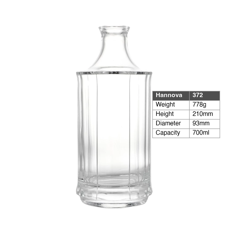 Custom 700ml Fluted Round Glass Liquor Bottle With Heavy Base and Cork Finish for Whiskey Vodka and Gin