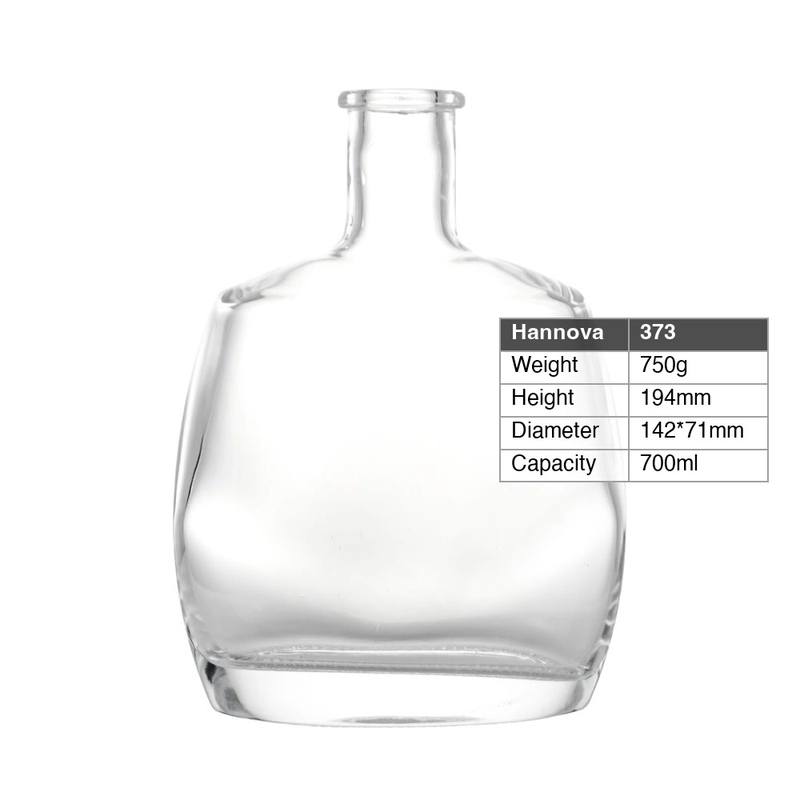 Wholesale 700ml Flat Glass Liquor Bottle With Heavy Base and Cork Stopper for Brandy XO Vodka and Tequila