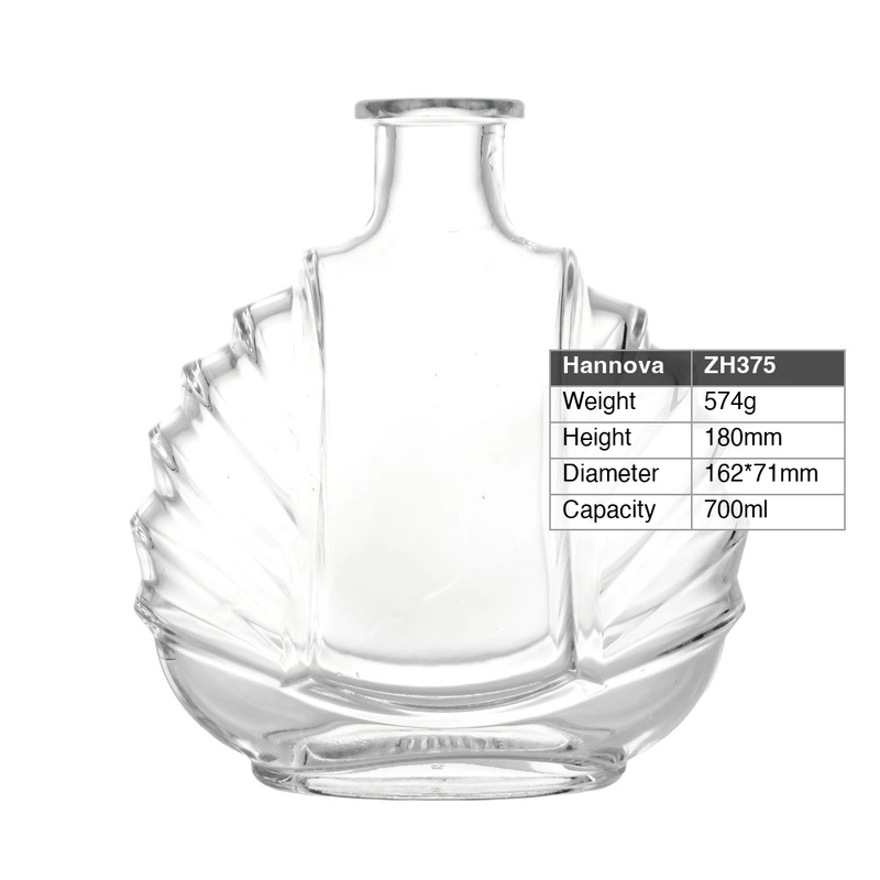 Custom 700ml Fan Shape Glass Liquor Bottle With Cork Finish for Luxury Brandy Cognac and Whiskey Packaging