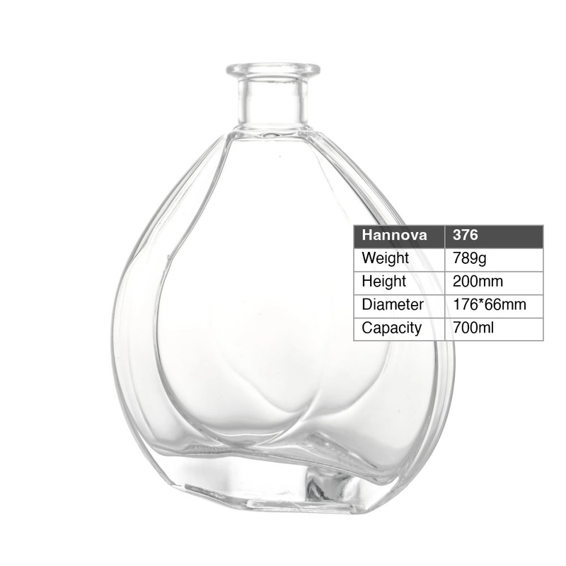 Custom 700ml Flat Oval Super Flint Glass Spirit Bottle 789g Heavy Bottom Whisky Brandy Cognac Liquor Bottles for Sale