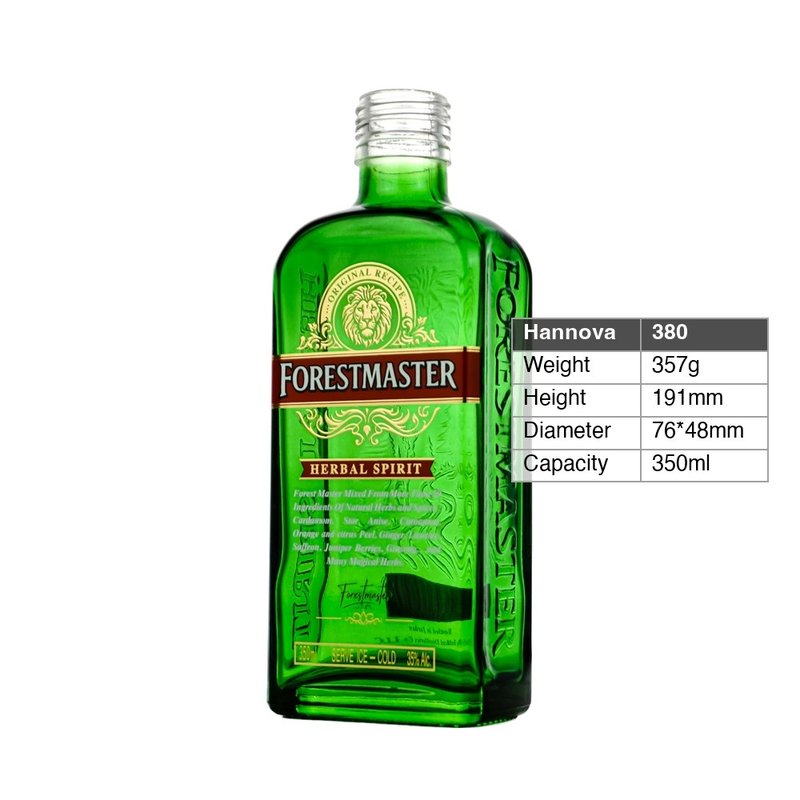 Custom 350ml Green Flat Glass Liquor Bottle with Screw Cap Decal Printing Spray Coating for Herbal Spirit Vodka Whiskey