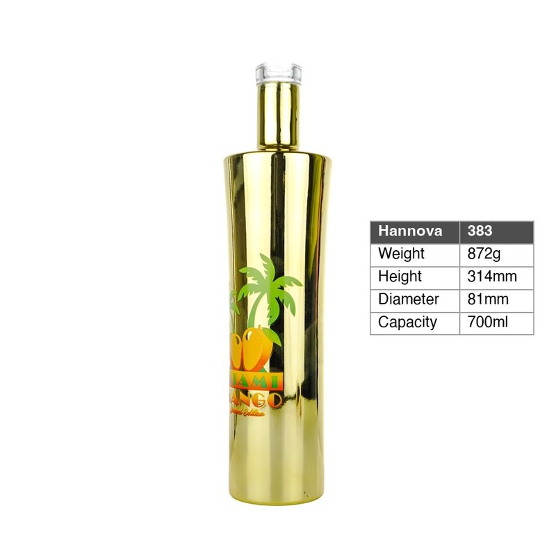 Luxury 700ml Electroplating Glass Liquor Bottle with Custom Decal Printing Vodka Whiskey Rum Spirits Bottles