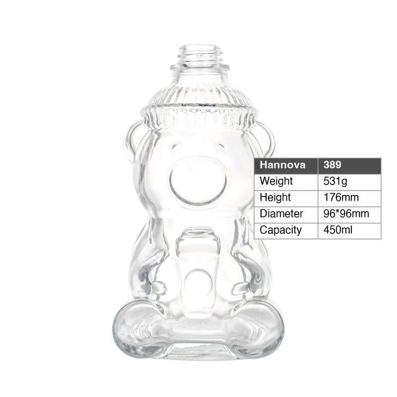 Factory Custom 450ml Clear Bear Shaped Liquor Spirit Glass Bottle with Screw Thread for Vodka Drink